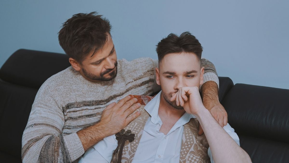 Gay couple fight conversation sad