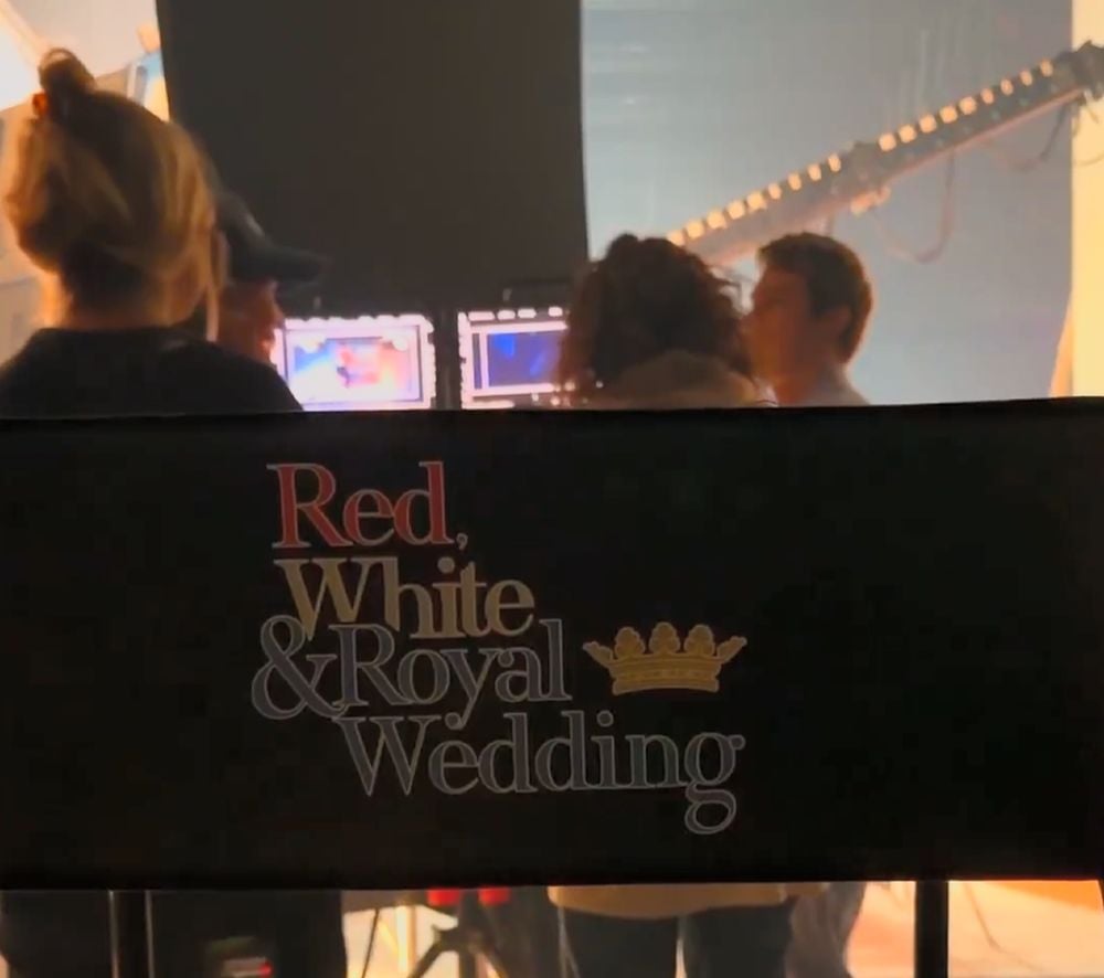 Red white and royal wedding chair