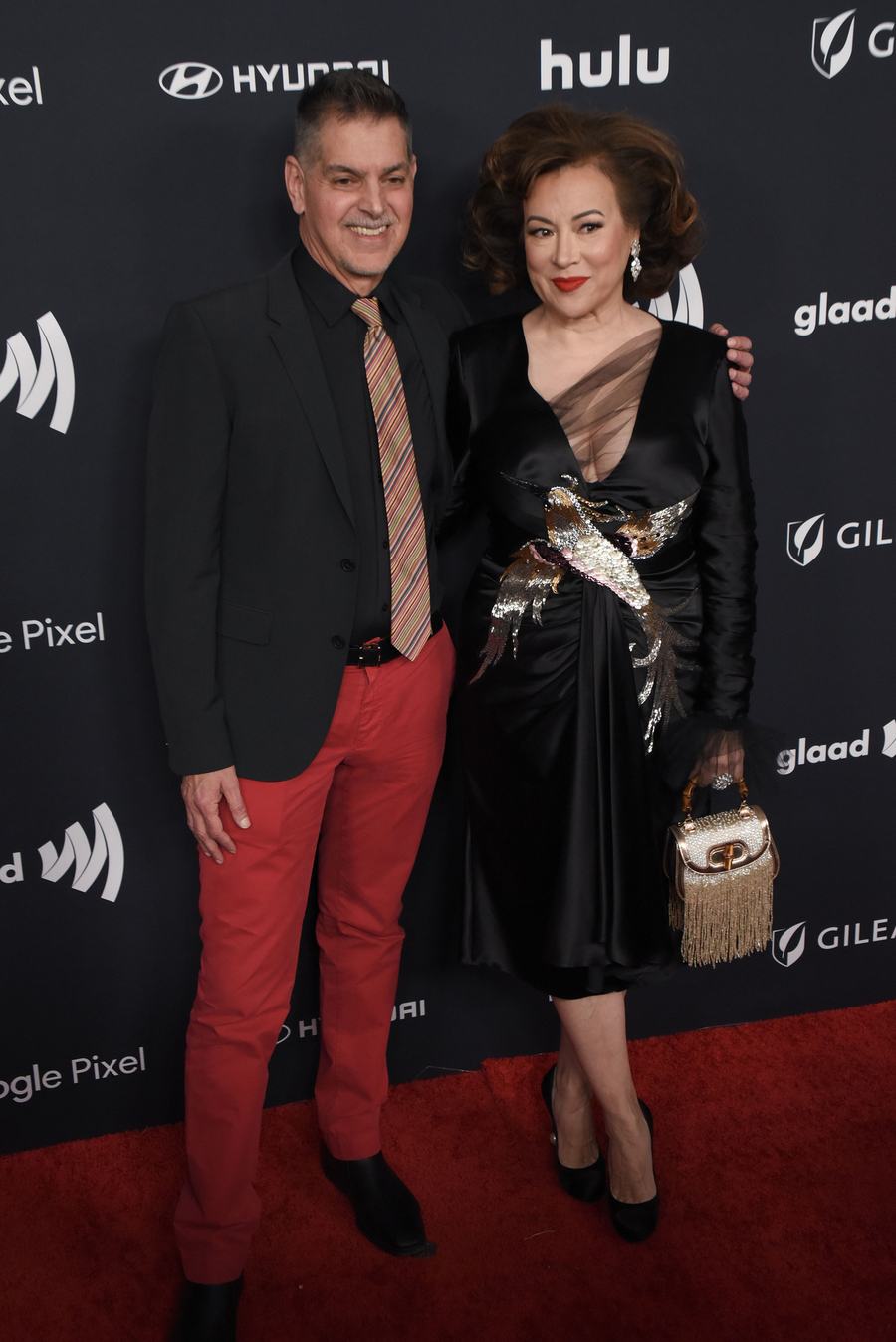 Don Mancini and Jennifer Tilly on the red carpet at the GLAAD Awards