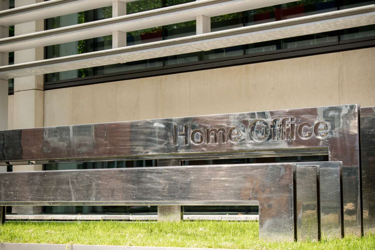 The Home Office name sign outside its headquarters on Marsham Street in London