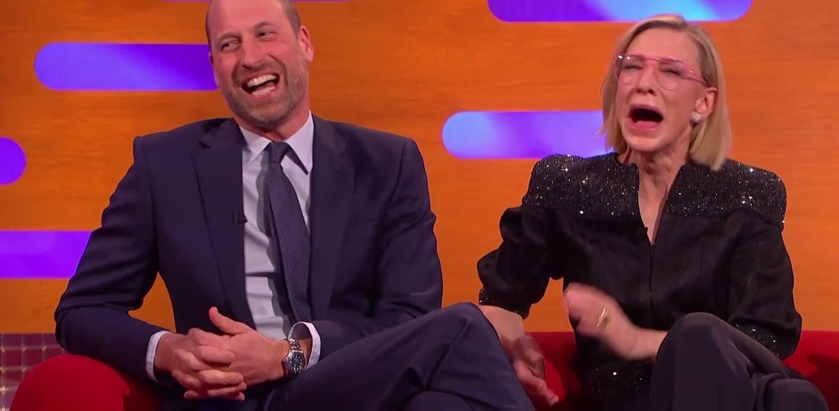Prince William and Cate Blanchett laughing on The Graham Norton Show