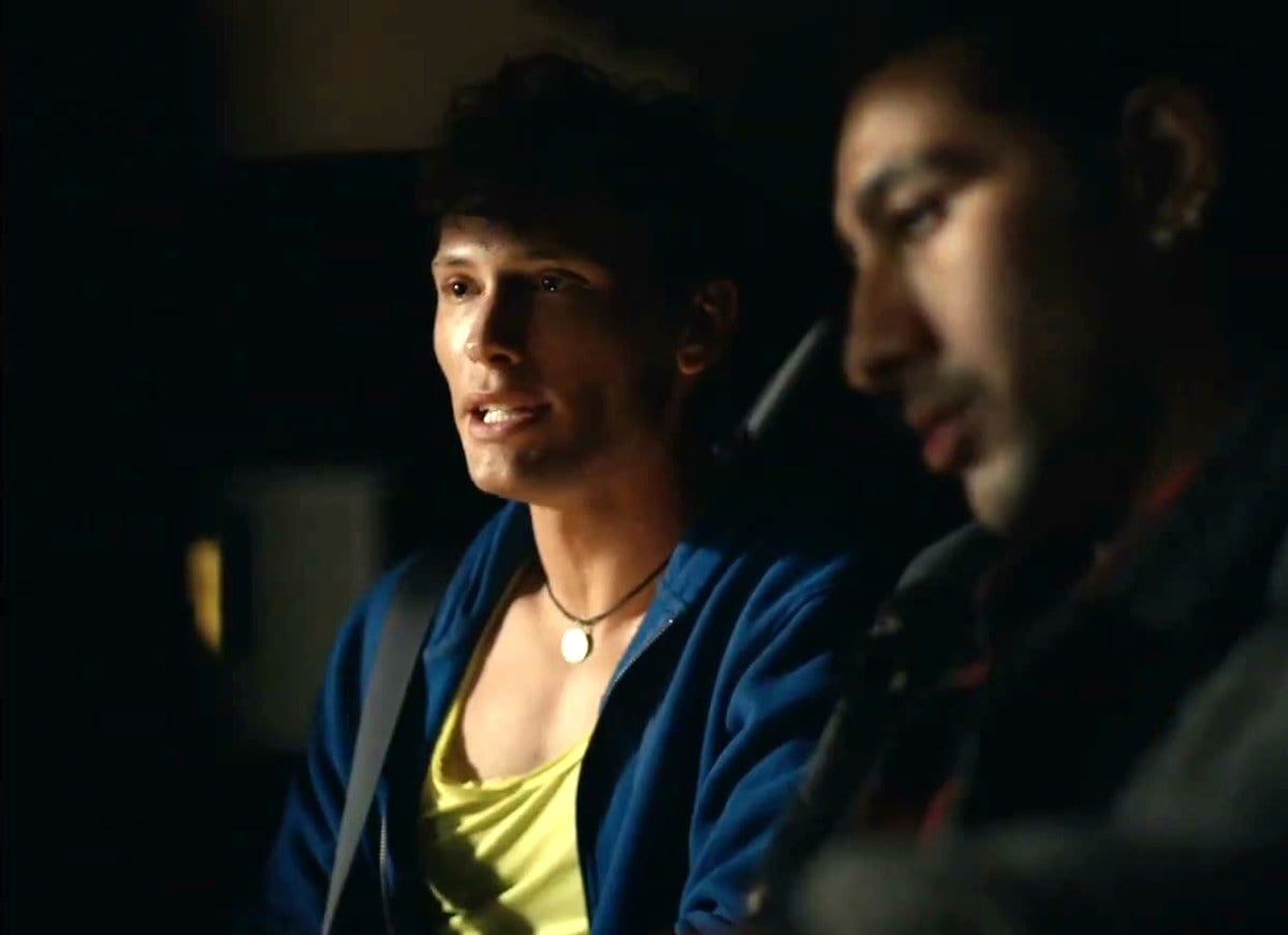 Cooper Koch and Jose Colon sitting side by side in a car at night in Swallowed